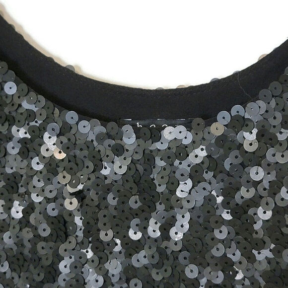 Theory Sequin Silk Scoop Neck Sleeveless Black Shift Mini Dress Size 8 - Picture 5 of 13
